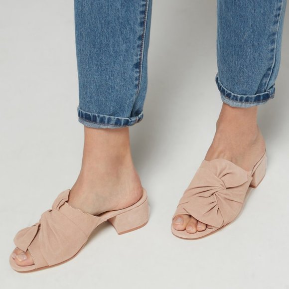 Chinese Laundry Shoes - Nude Oversized Bow Block Heel Open Toe Mule Slide